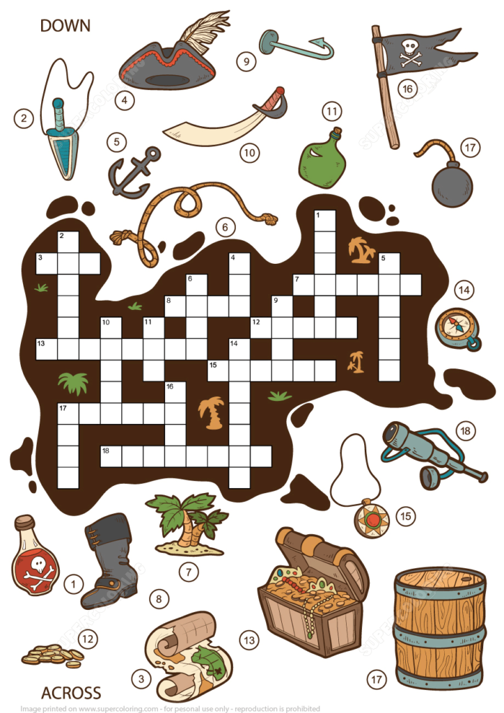 Crossword Puzzle About Pirates For Children Free