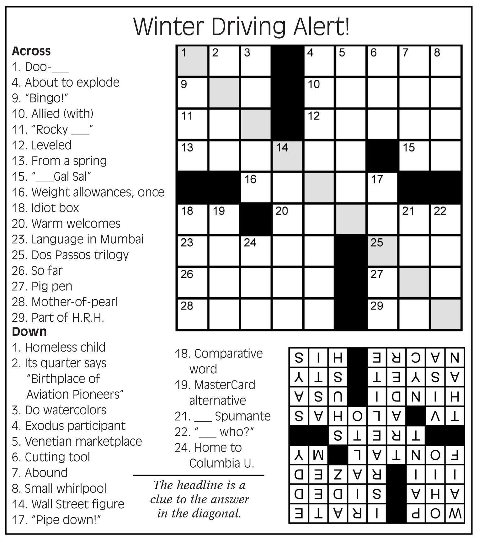 February Crossword Puzzle Printable