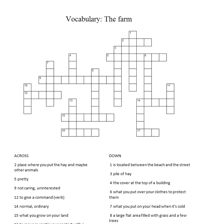 Crossword Puzzle The Farm