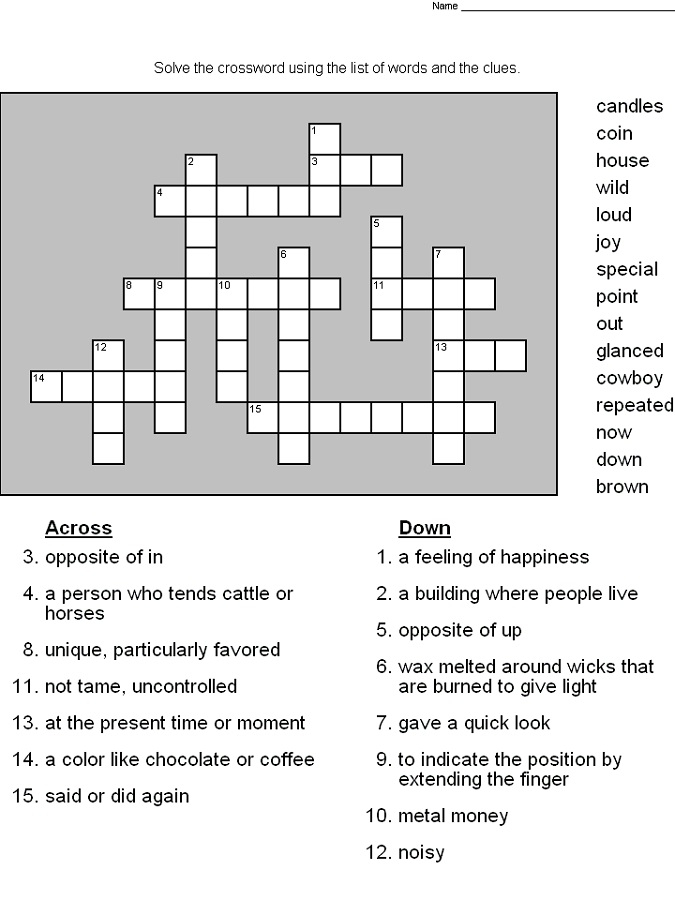 Crossword Puzzles Printable For 5th Grade