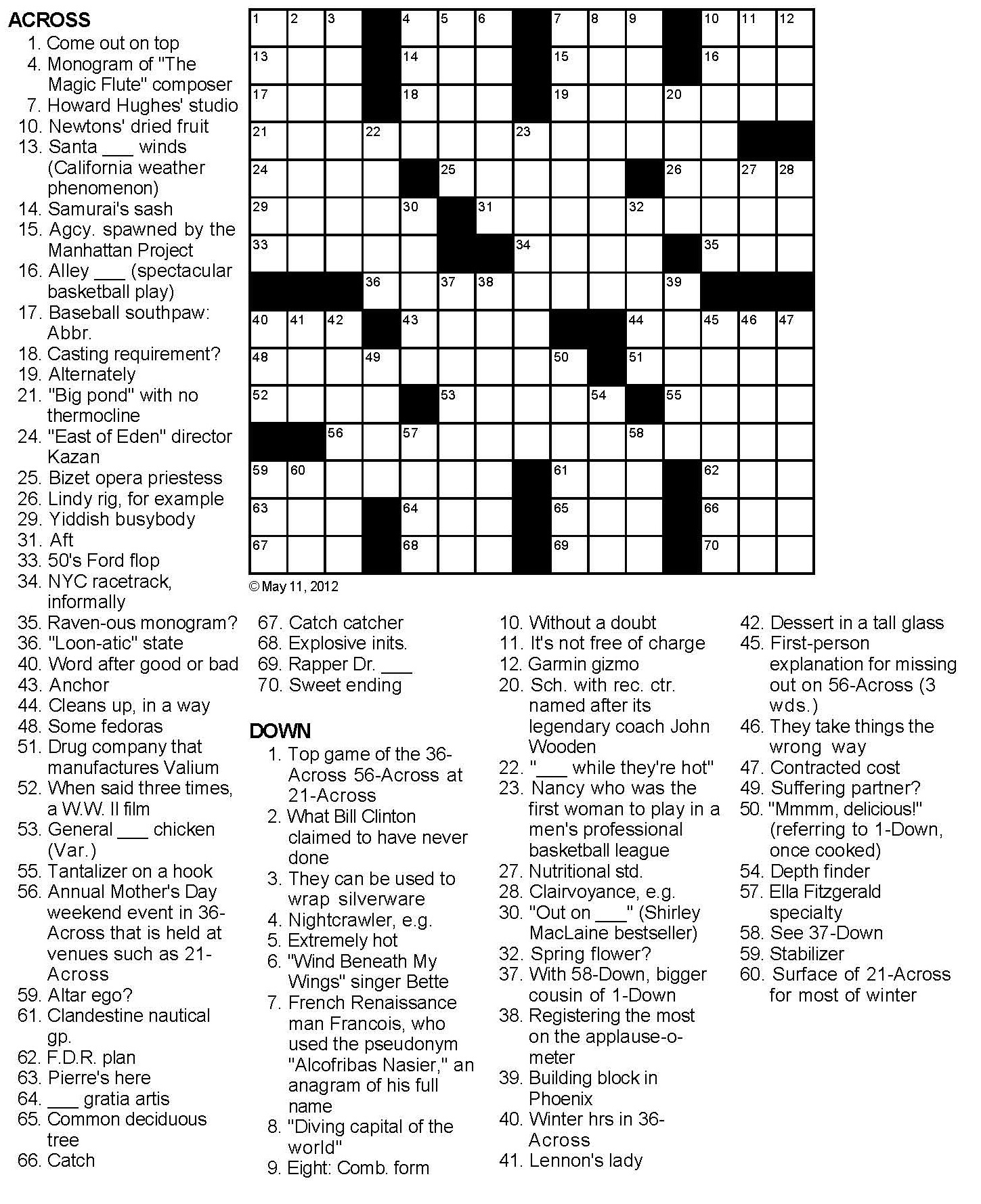 Crossword Puzzles Printable Adults