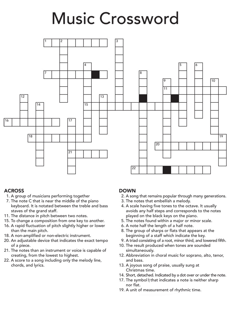 Music Crossword Puzzles Printable