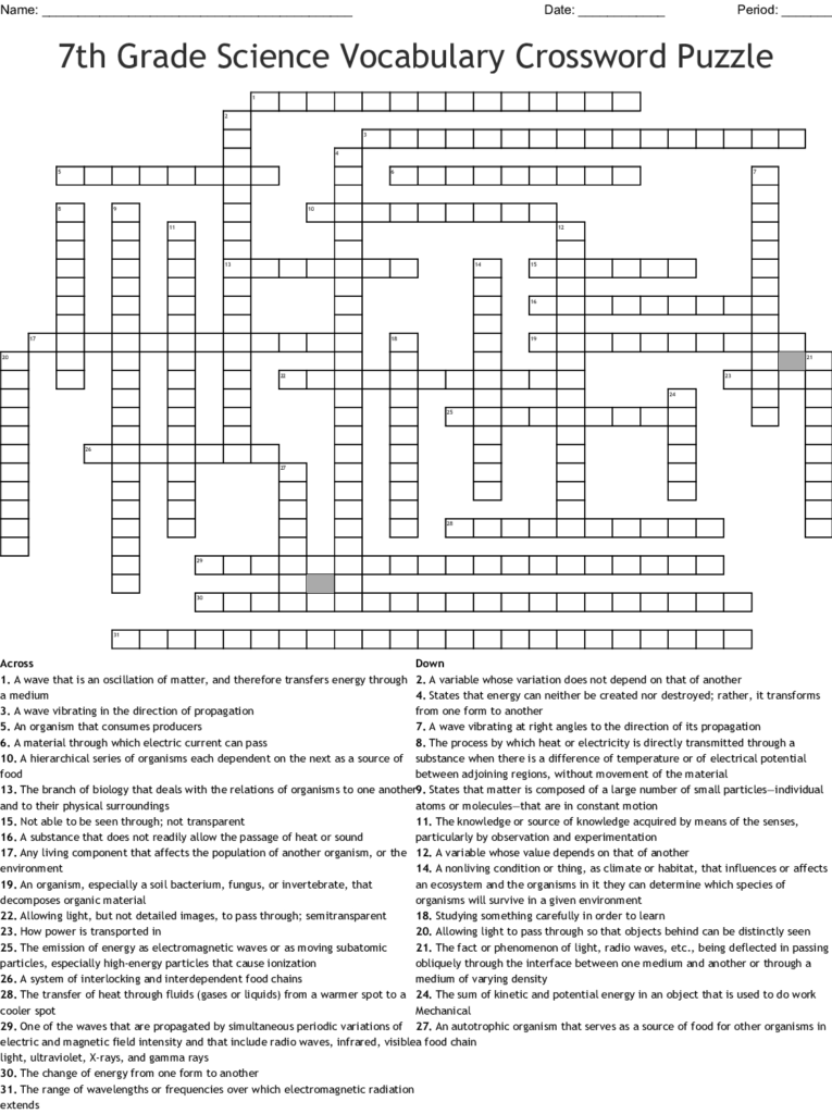 Crossword Puzzles Printable 7Th Grade Printable