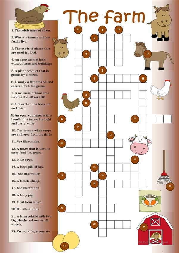 Crossword The Farm Worksheet Free ESL Printable