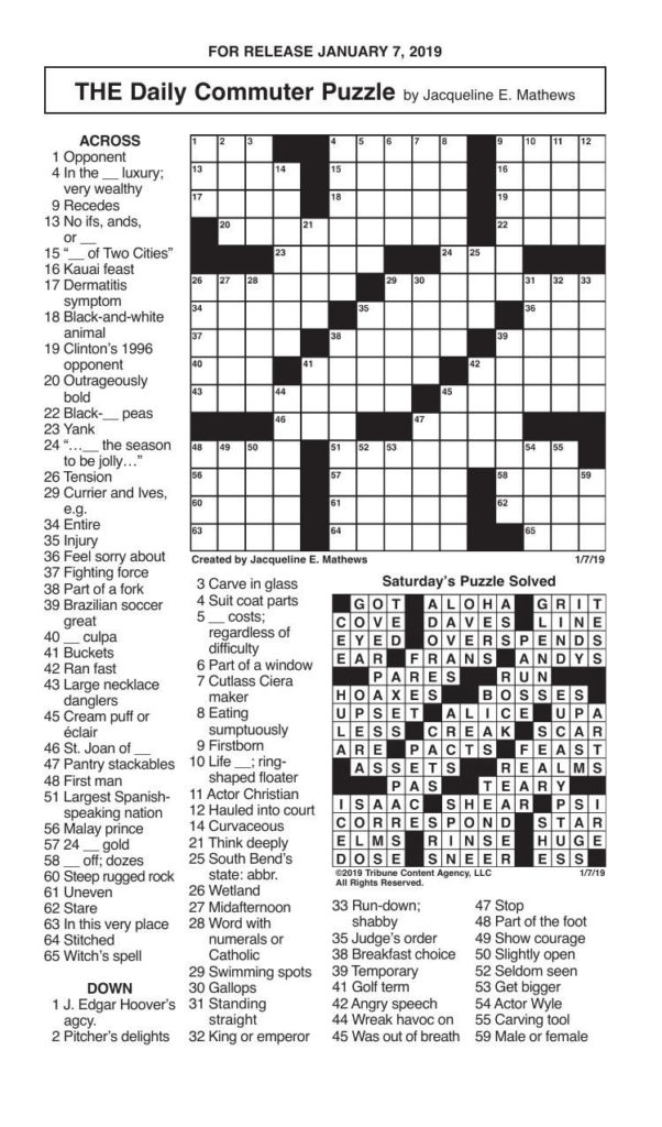 Crosswords January 7 2019 Crosswords Redandblack