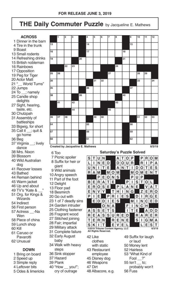 Crosswords June 3 2019 Crosswords Redandblack
