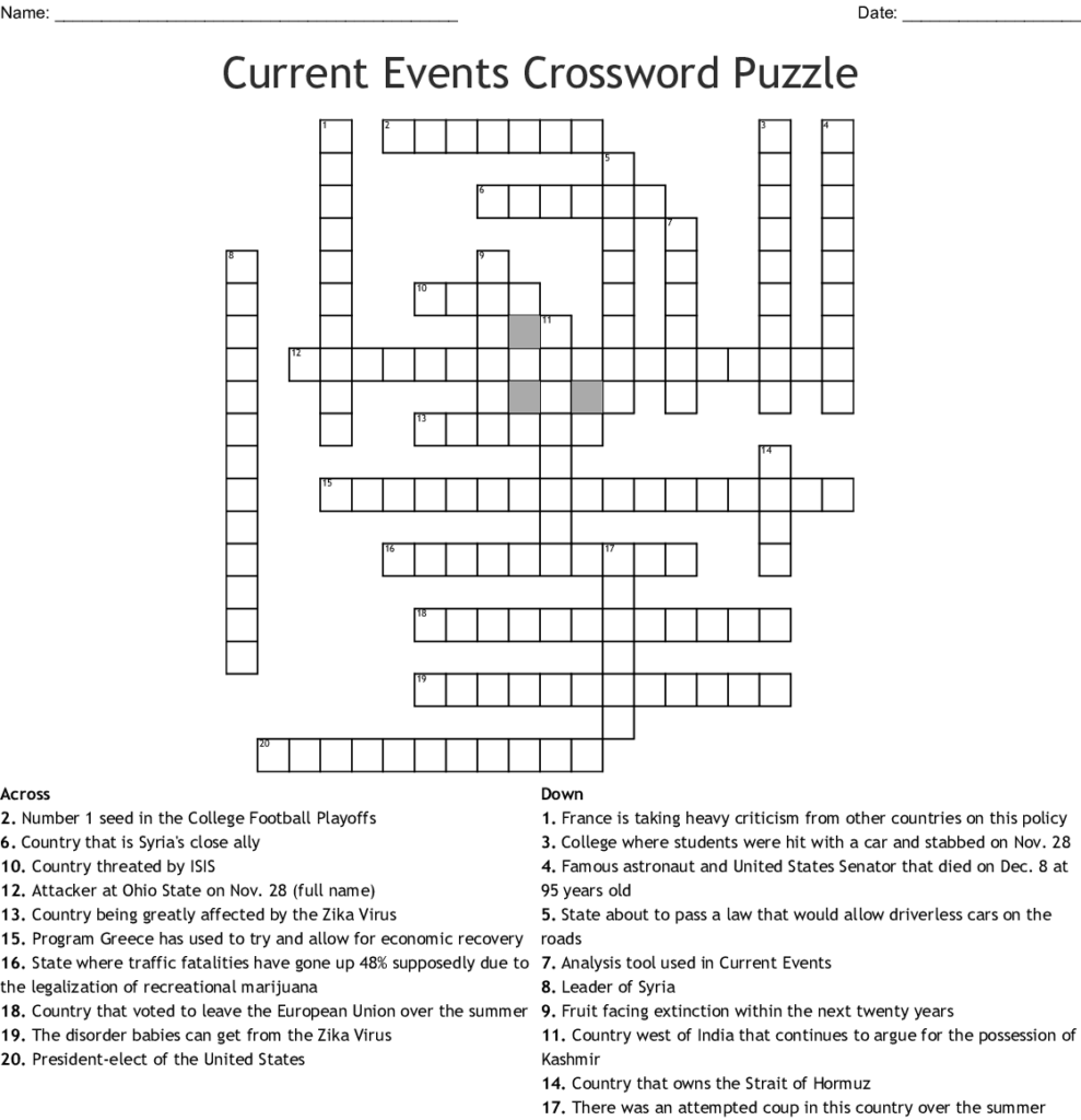 Current Events Crossword WordMint