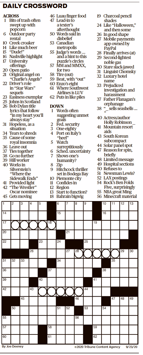 Houston Chronicle Crossword Puzzle Printable