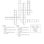 DAYS OF THE WEEK CROSSWORD Crossword Worksheet