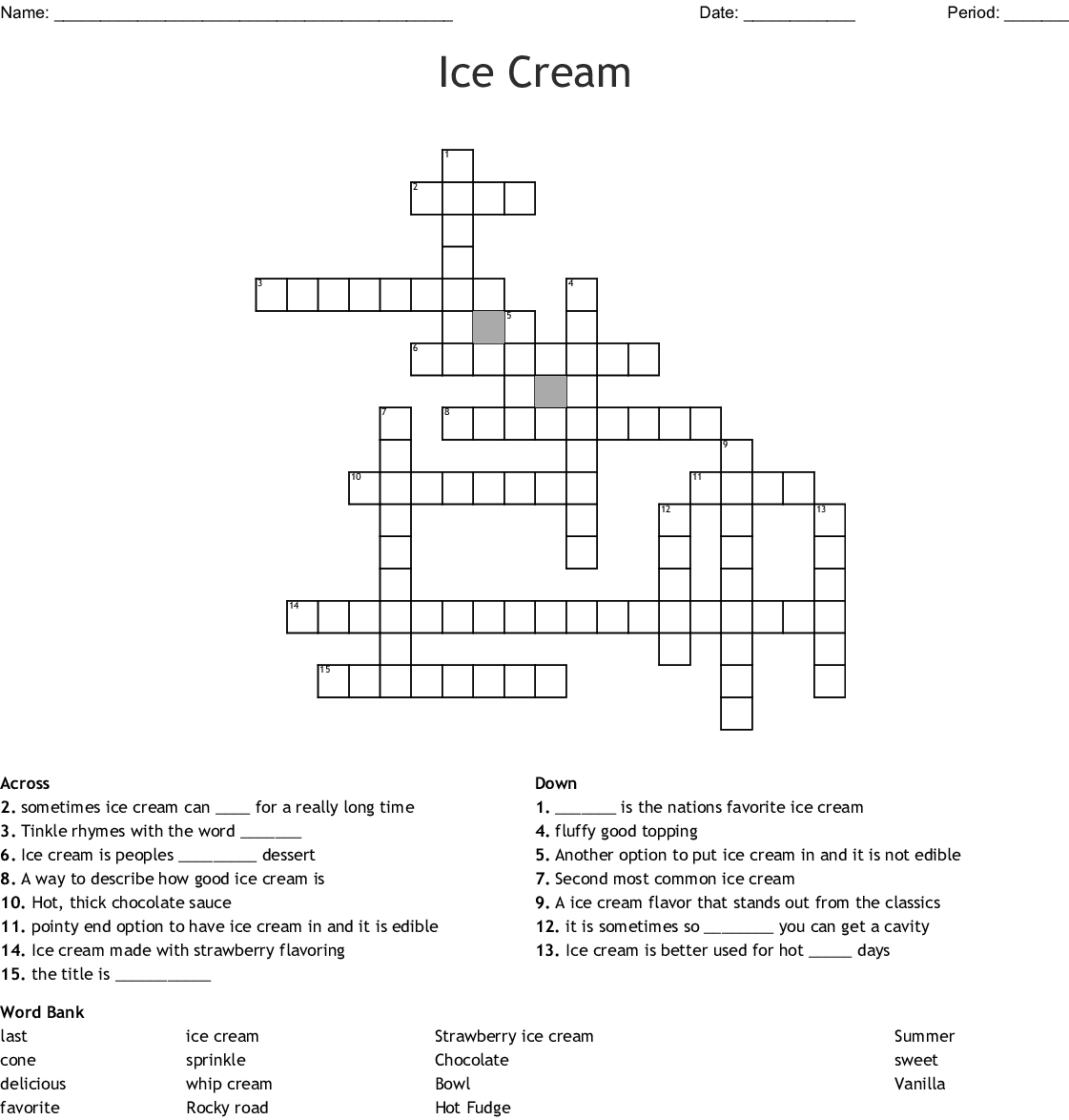 Ice Cream Crossword Puzzle Printable