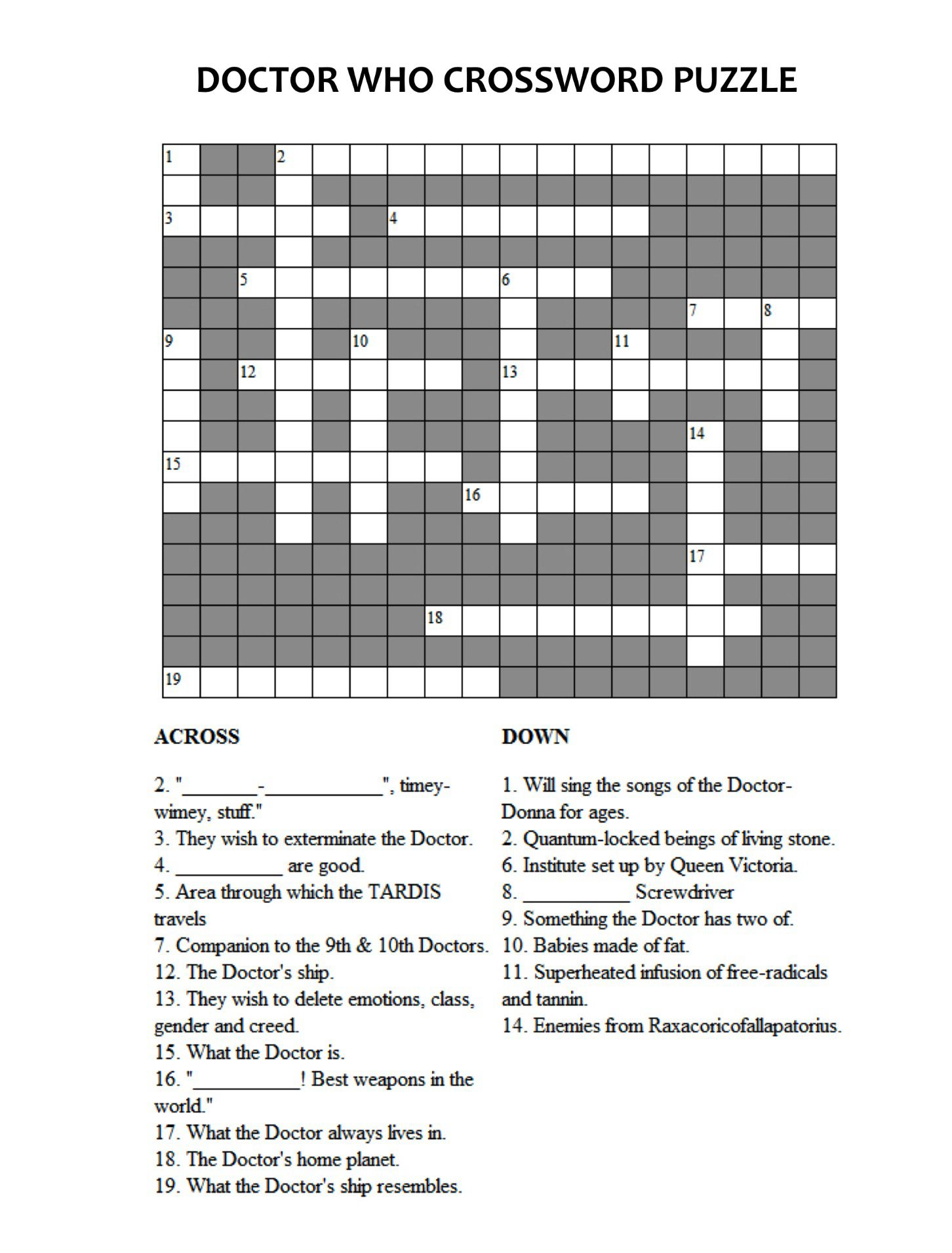 Doctor Who Crossword Puzzle Printable