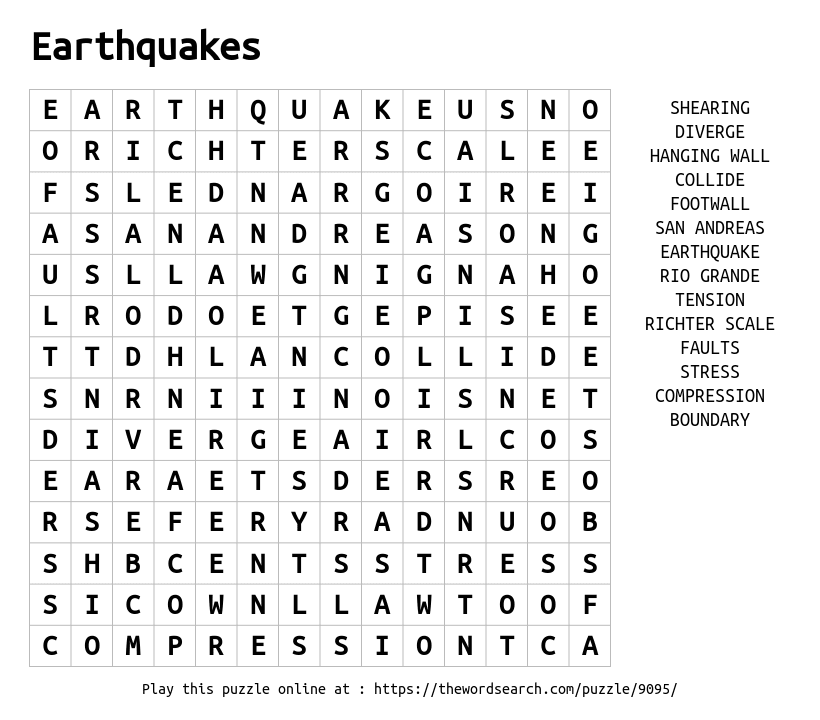 Download Word Search On Earthquakes
