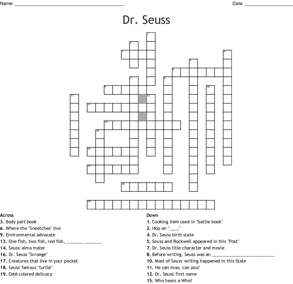 Dr Seuss Crossword Puzzle Printable