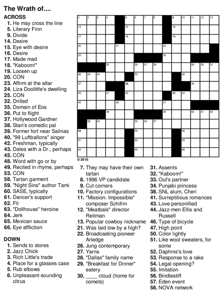 Easy Crossword Puzzles For Senior Activity 101 Printable