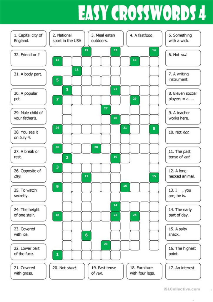 Easy Crosswords 4 English ESL Worksheets For Distance
