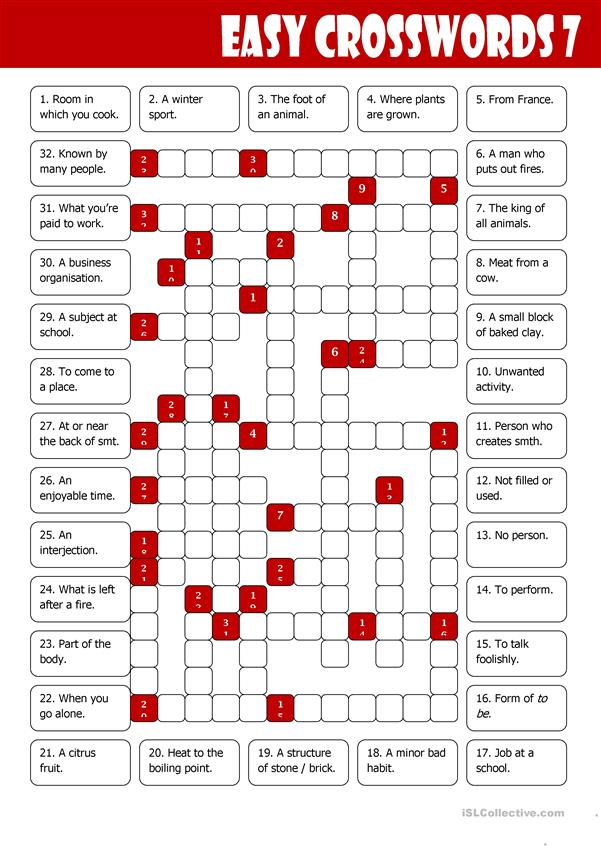 Easy Esl Crossword Puzzles Printable