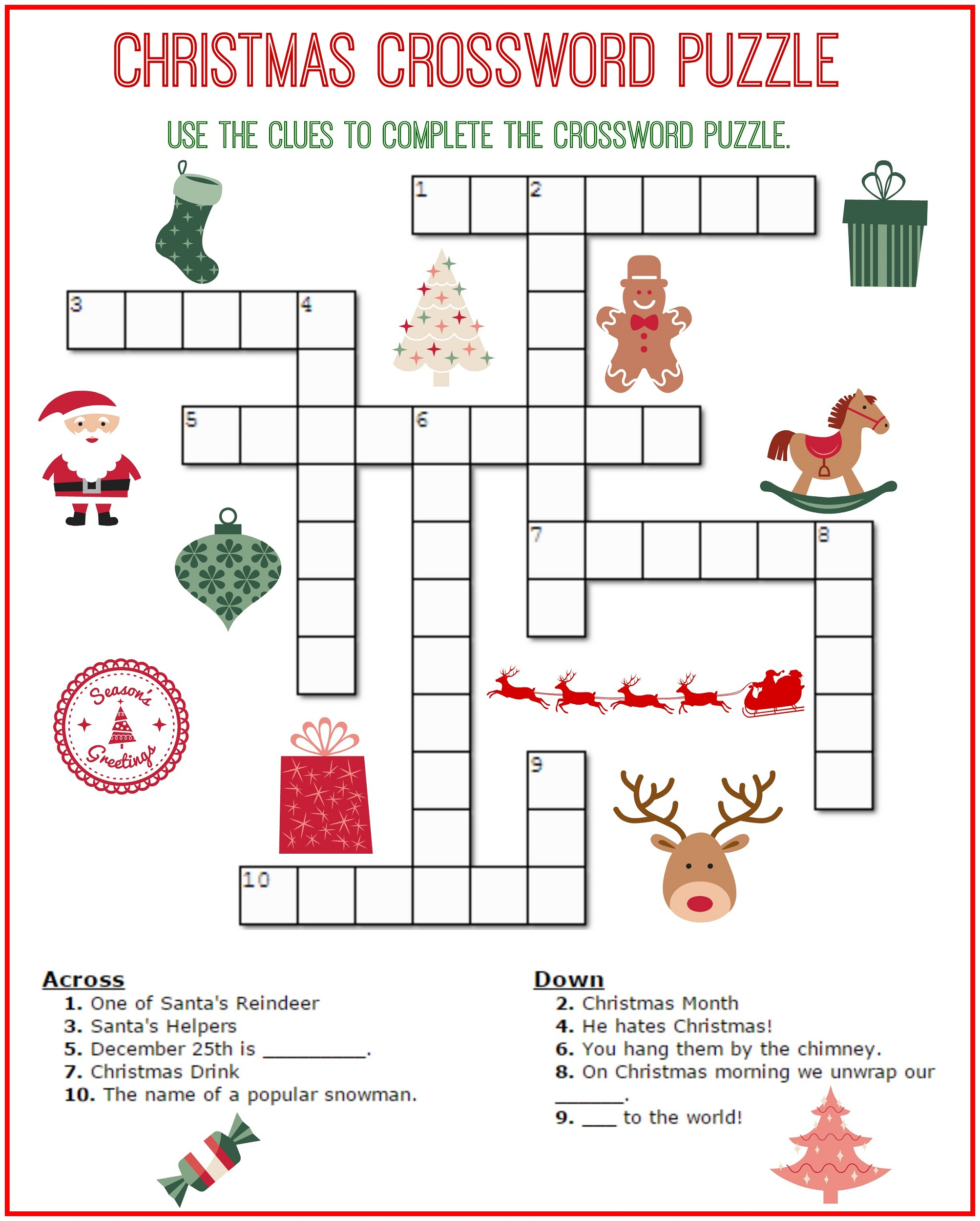 Easy Christmas Crossword Printable Activities
