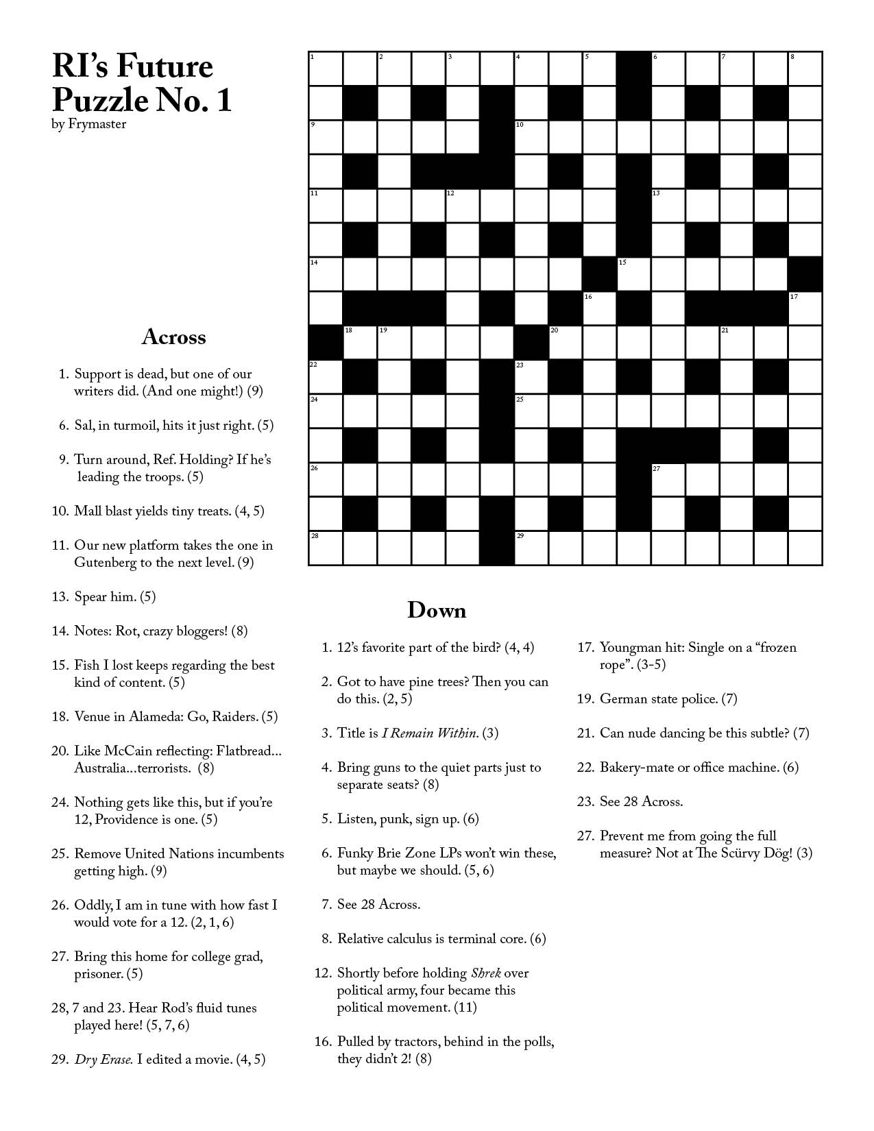 Daily Cryptic Crossword Printable