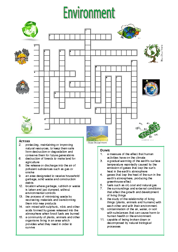 Recycling Crossword Puzzle Printable