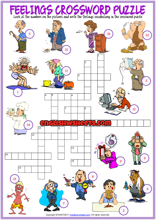 Emotions Crossword Puzzle Printable