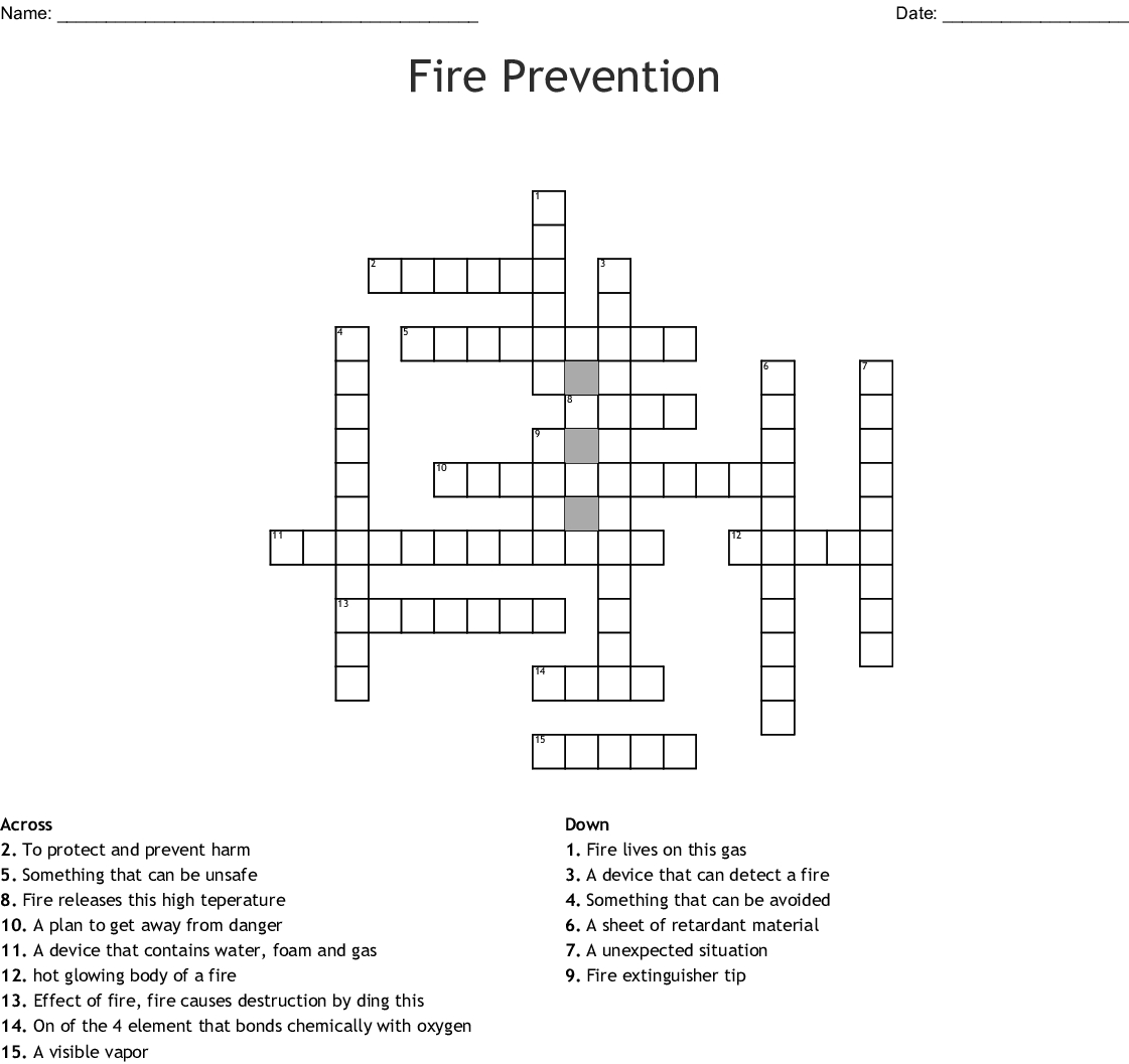 Fire Safety Crossword Puzzle Printable