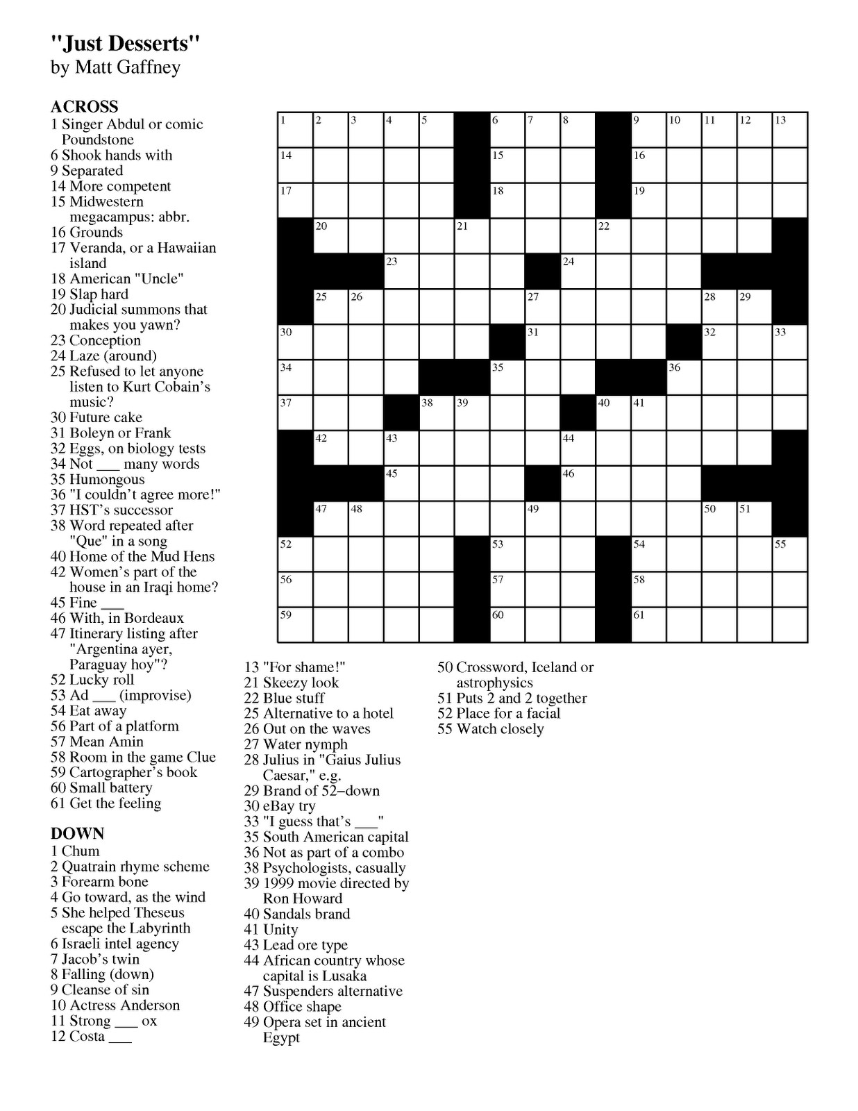 Easy Online Crossword Puzzles Printable