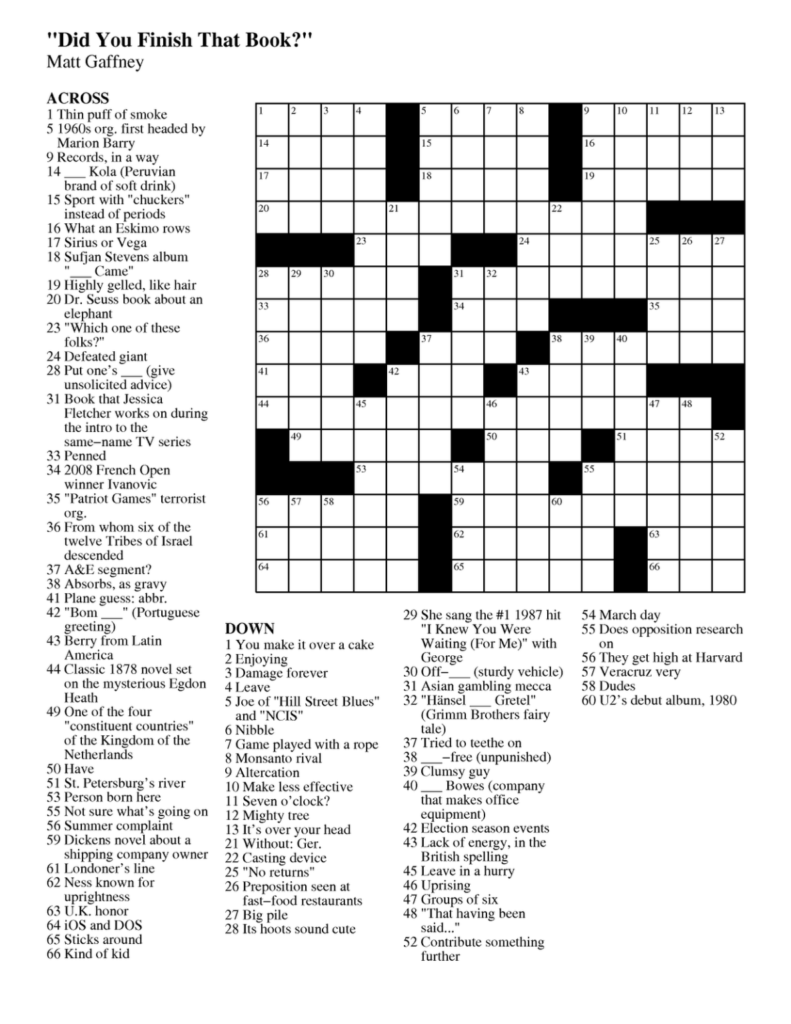Free Daily Printable Crossword Puzzles January 2012
