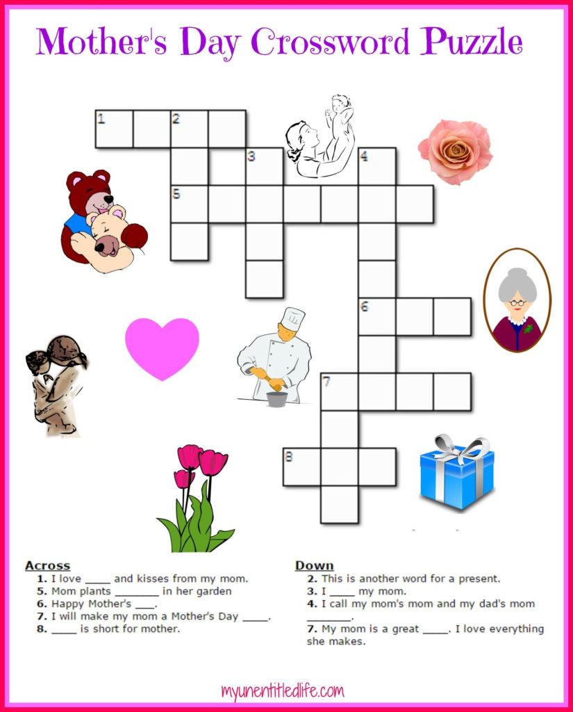 Free Mother S Day Crossword Puzzle Printable Crossword