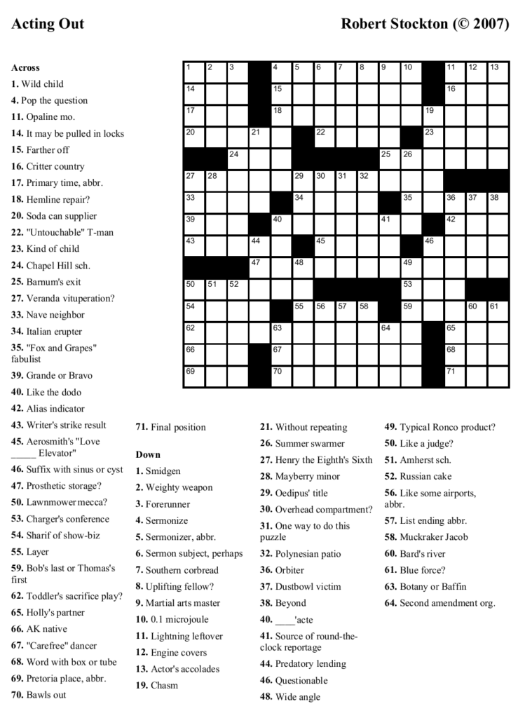 Free Printable Crossword Puzzle Worksheets Printable