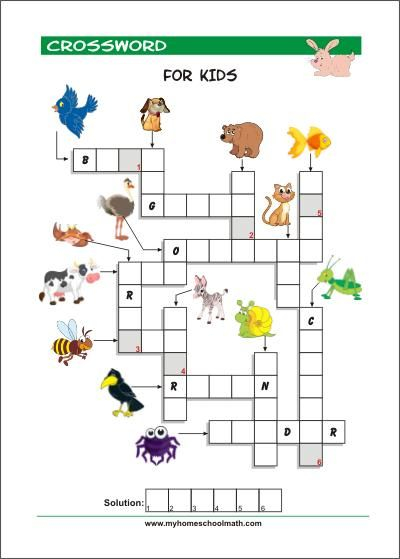 Crossword Puzzles For Kindergarten Printable
