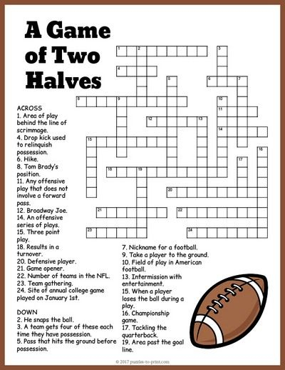 Free Printable Football Crossword Football Kids