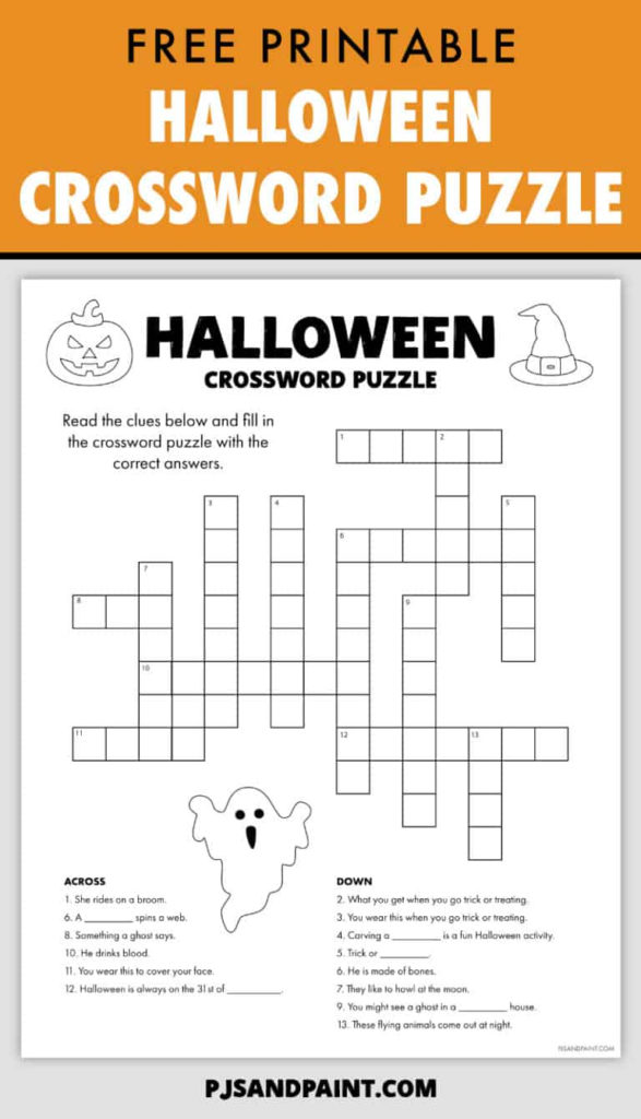Free Printable Halloween Crossword Puzzle Pjs And Paint