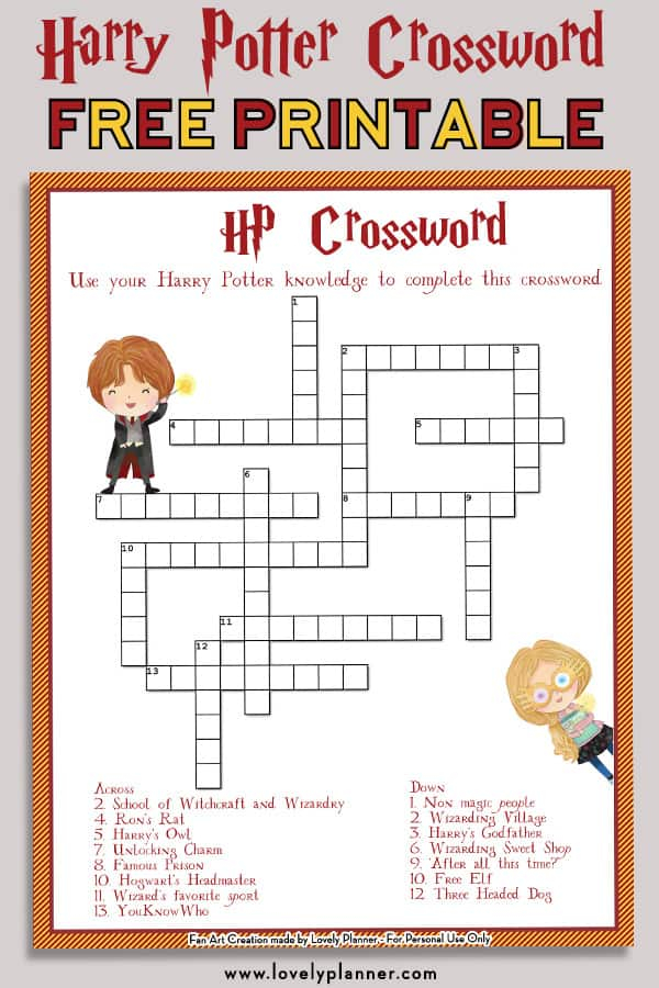 Free Printable Harry Potter Crossword Puzzles