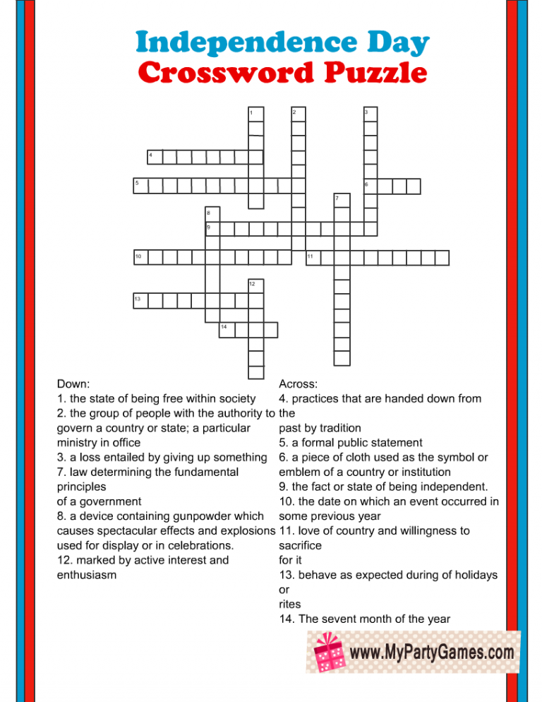 Independence Day Crossword Printable