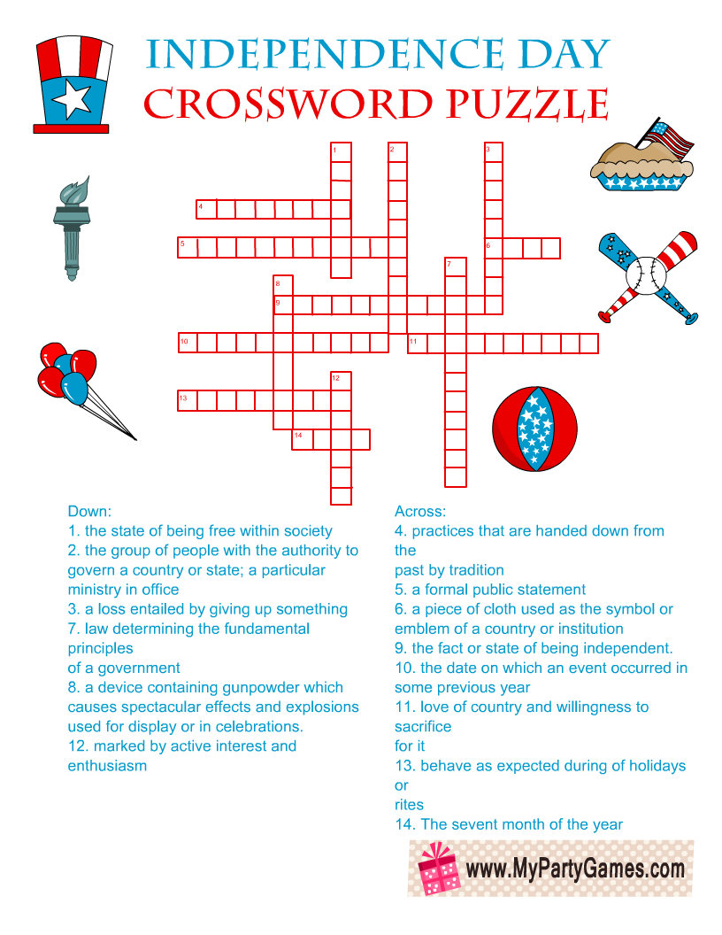 Independence Day Crossword Printable