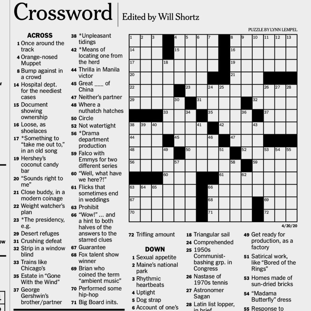 Free Printable Sunday Crossword Puzzles New York Times