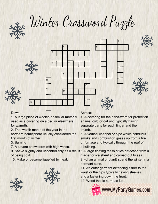 Printable Winter Crossword Puzzle