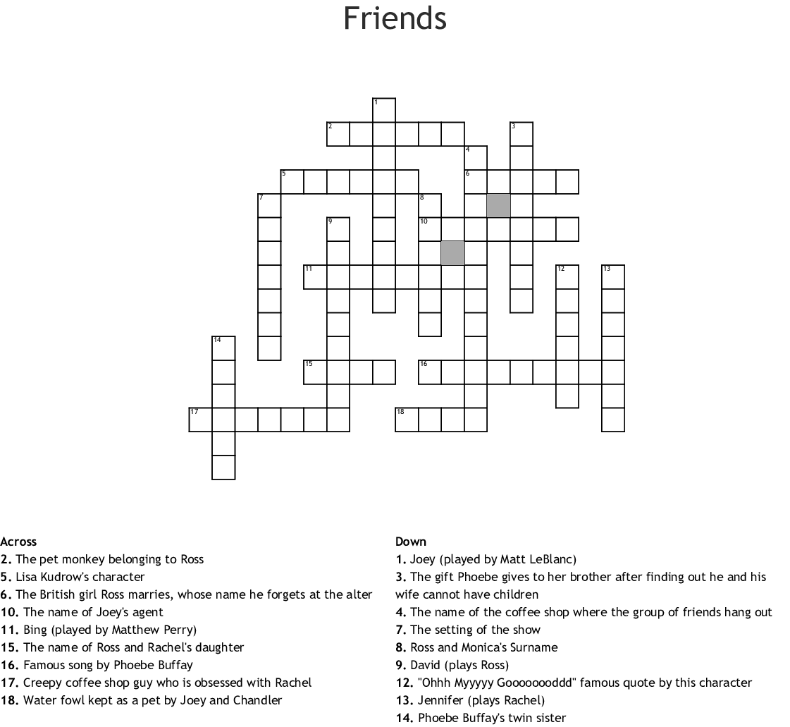 Friendship Crossword Printable