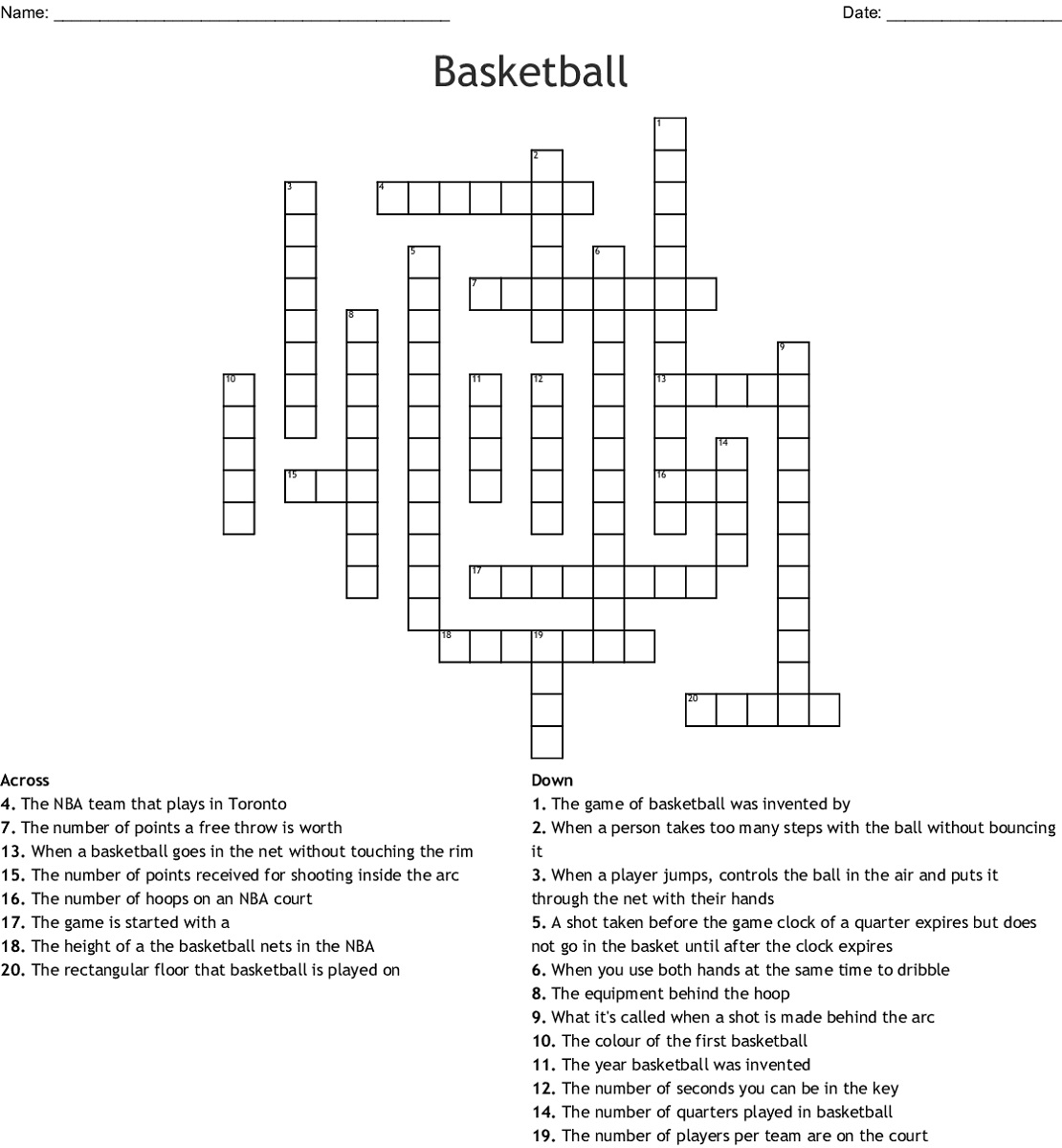 Nba Crossword Puzzles Printable