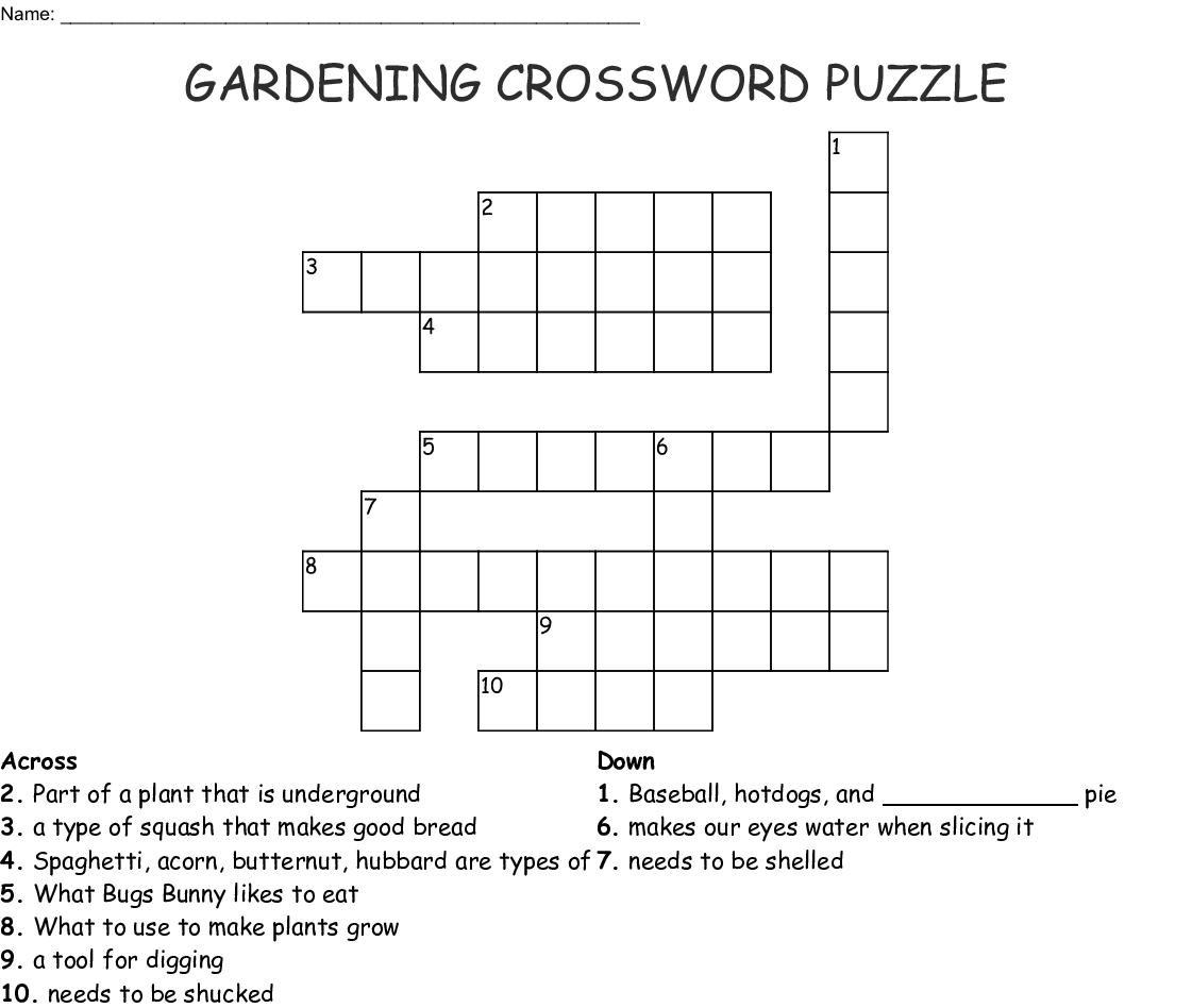 Garden Crossword Puzzle Printable