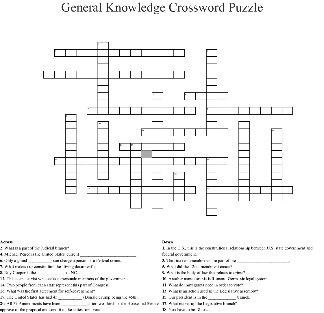 General Knowledge Crossword Puzzles Printable