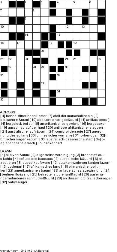 Easy German Crossword Puzzles Printable