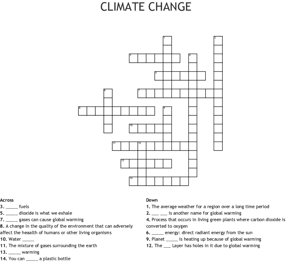Global Warming Crossword Puzzle Printable Printable