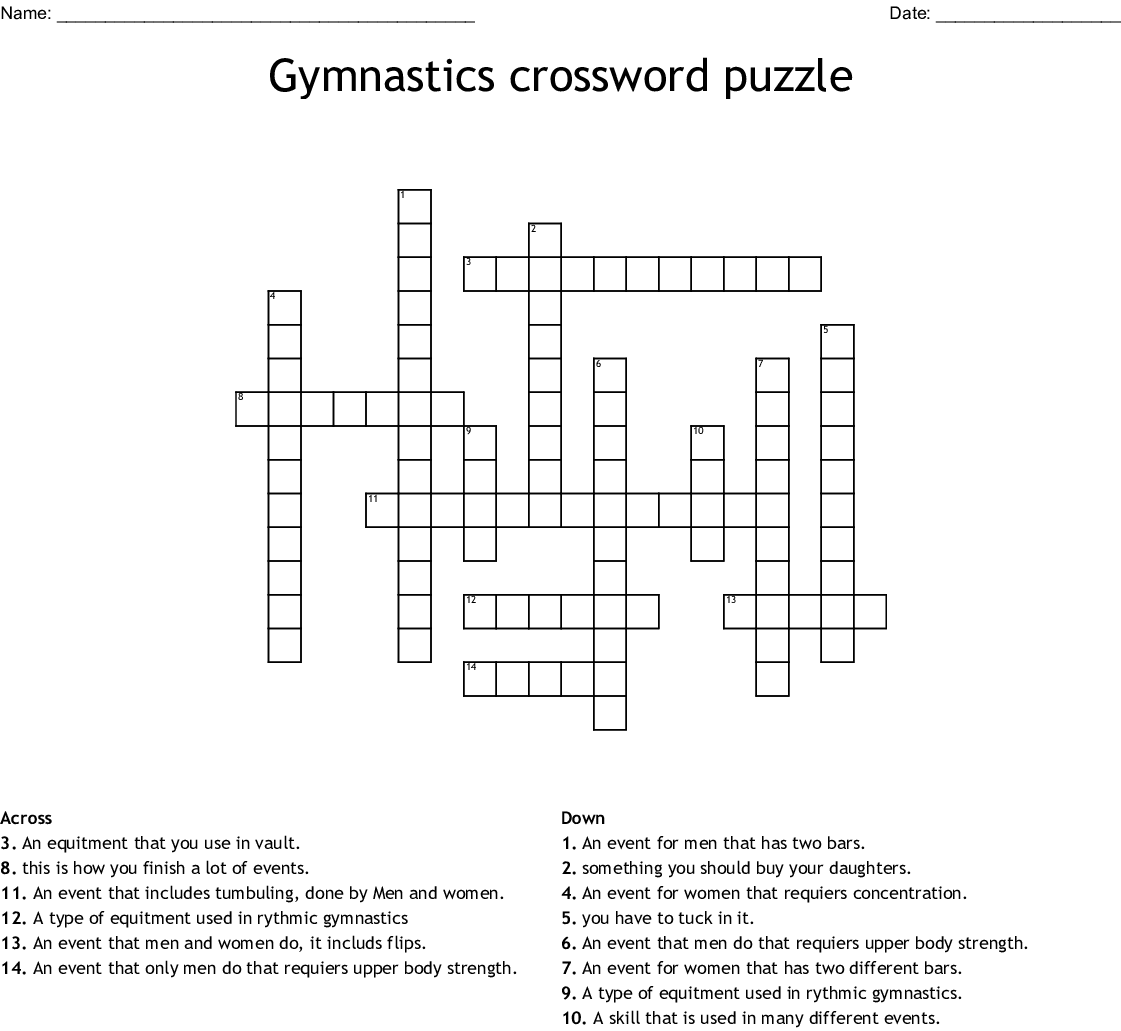 Gymnastics Crossword Puzzle Printables