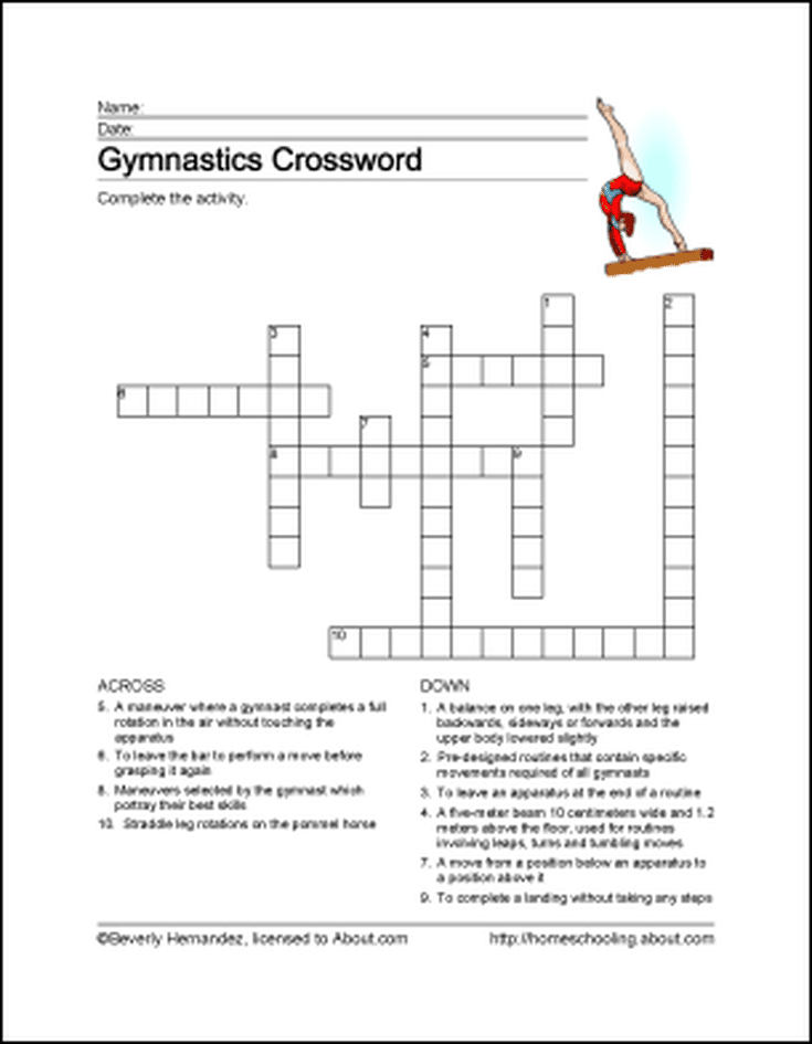 Gymnastics Crossword Puzzle Printables