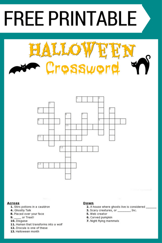 Halloween Crossword Puzzle FREE Printable With Or Without