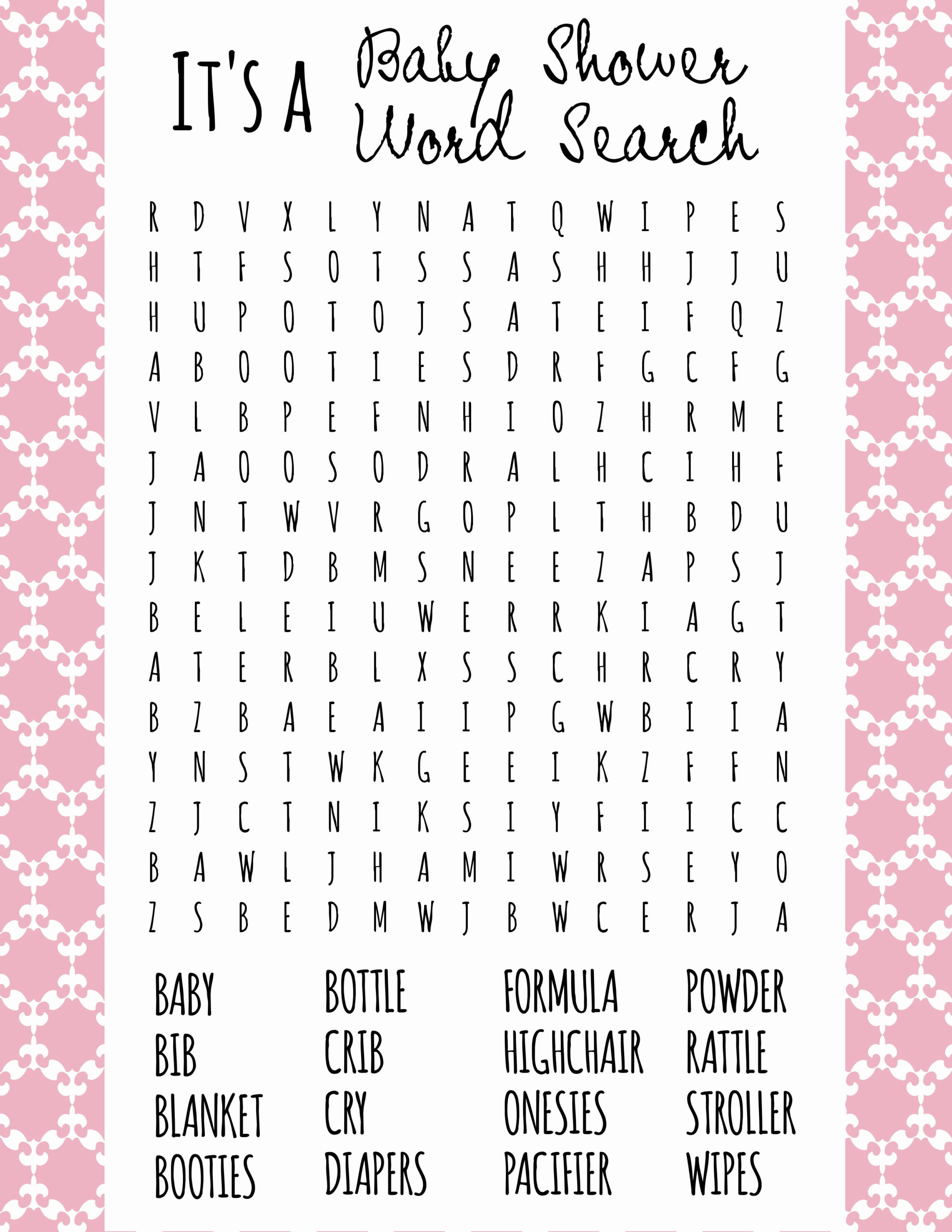 Baby Shower Crossword Printable