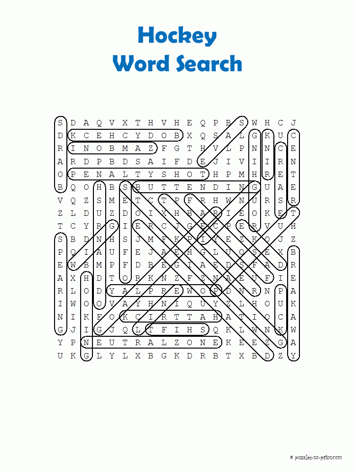 Hockey Crossword Puzzles Printable