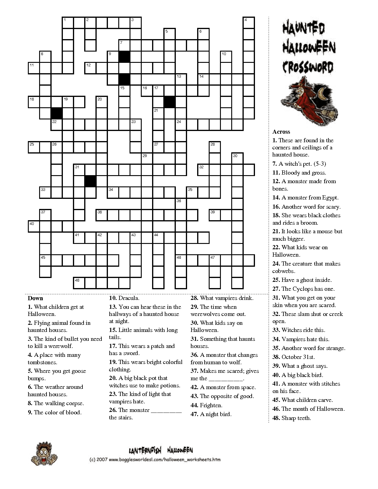 Halloween Puzzles Printable Crossword