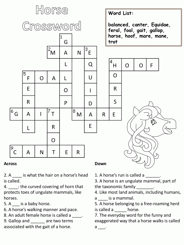 Horse Crossword Puzzle Printable
